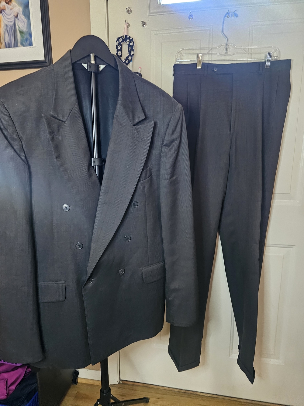 Cellini 100% Wool. Men's Double-Breasted Black Suit Jacket & Trousers